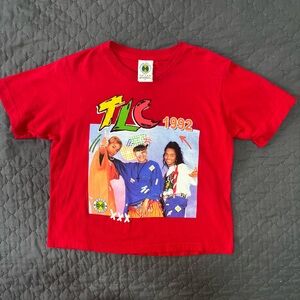Vintage CrossColours 90’s TLC Band T Shirt Size Small Red (See Description Too)